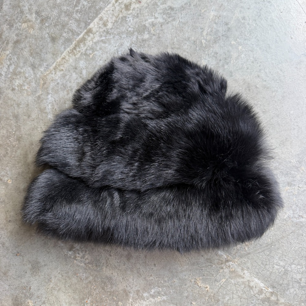 Vintage 60s Halper Brothers Lambs Fur Hat Cap Made in Italy Black Preppy Chic